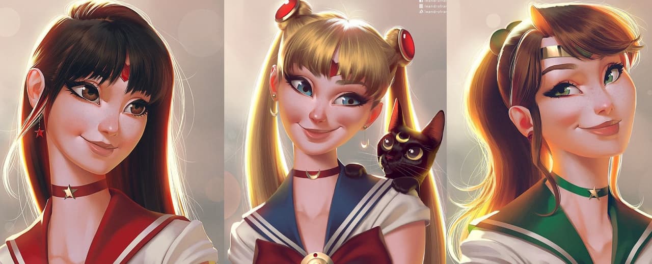 Mira a las scouts de 'Sailor Moon' dibujadas al estilo de princesas Disney